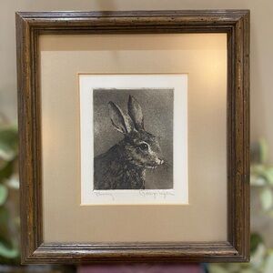 Vintage George Engle Framed Etching Pencil Signed Titled “Bunny” Non Glare Glass